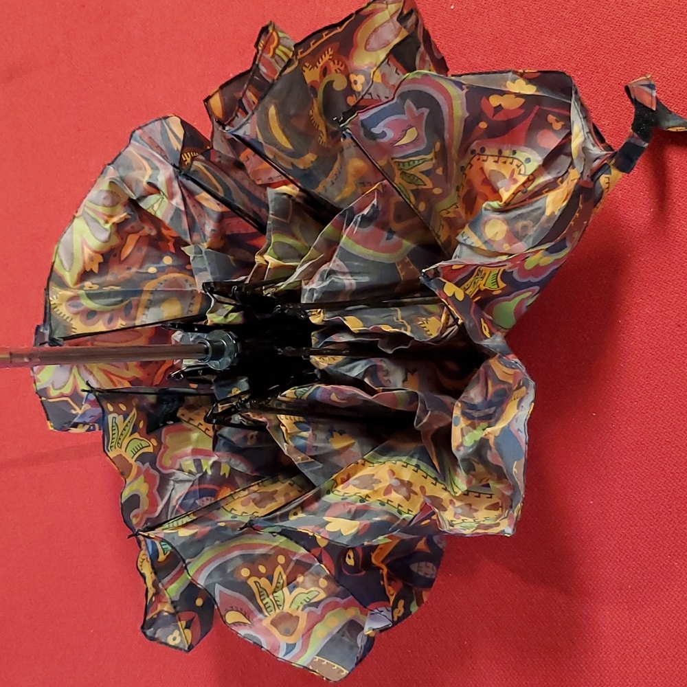Paisley pattern fall colors folds up compact umbrella - Picture 5 of 6